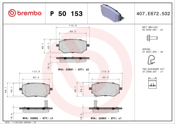 A.B.S. P 50 153 BREMBO Bremsbelagsatz, Scheibenbremse